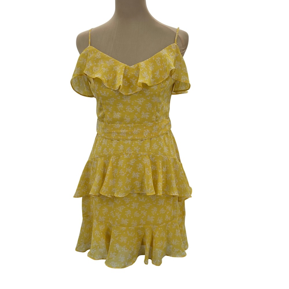 B. Darlin Yellow Floral Ruffle Tiered Mini Dress Size 7/8‎ 2FLT414 Sleeveless